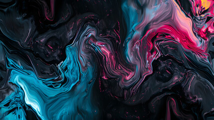 Obraz premium fluid art painting on a black background, vibrant wave oil painting on a dark background, abstract background