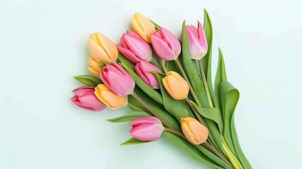 Vibrant Bouquet of colorful tulips. Festive flowers on a blue background. Easter and mothers day, International Women's Day