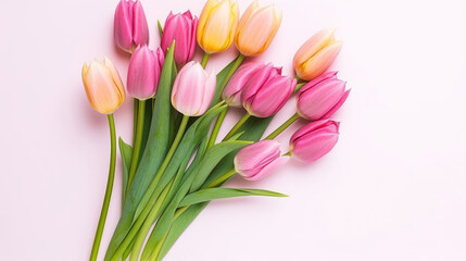 Vibrant Bouquet of colorful tulips. Festive flowers on a isolated background. Easter and mothers day, International Women's Day