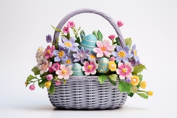 Easter basket with decoration white backdrop