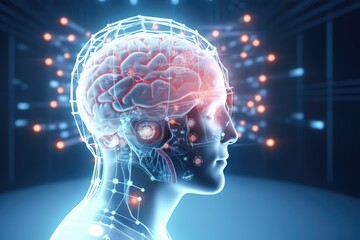 Obraz premium Nebula Neural Colorful Brain Cell Energy Connections, Brain Dots Pattern Neuronal Network, Vibrant Digital Art Microscopic Mycelium Membran, Colored DNA background and motley radiant medical Wallpaper
