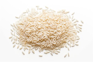 Top view of rice grains isolated on white background