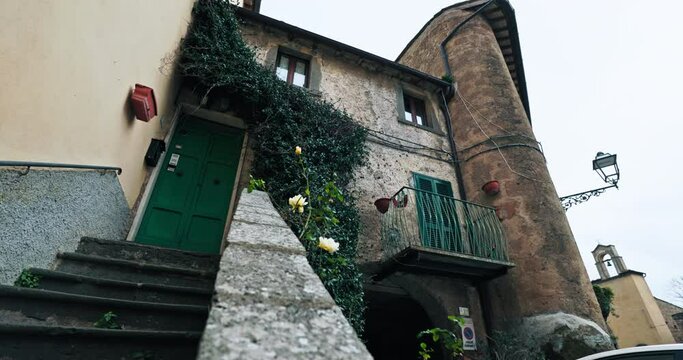 Architecture cityscape Civita di Bagnoregio italy. An old house in a historic village. High quality 4k footage