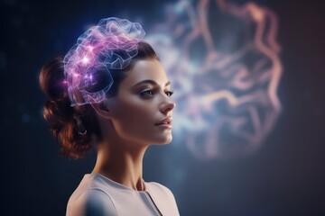 Human Brain Medtech, AI models Head cyborg technology imaging techniques angiography and CT scans. Human skulls digital radiography, radiation exposure. Axonal structures fractal patterns mind anatomy