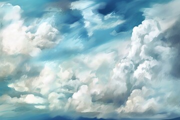 A watercolor-style, impressionist painting of clouds and the sky. Generative AI - obrazy, fototapety, plakaty