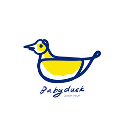 Vector simple doodle of the yellow bird for the logo in the white background