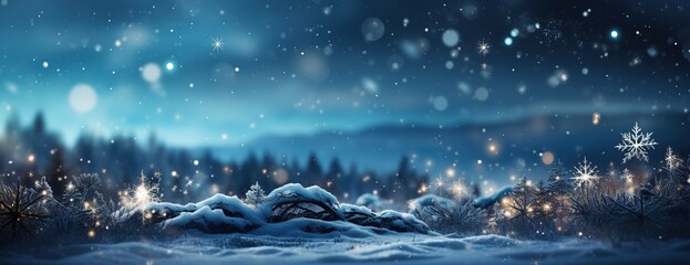 Snow falling in the forest, Valentine day background. Created with Ai