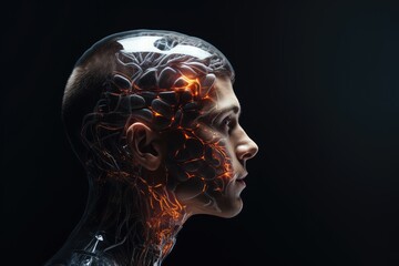 Brain sectional imaging X-ray and CT scan technique, cyborg radiography. Radiation dose, film and tomograms. Hounsfield Units (HU) CT angiography human mind head skull fractal axon ai medtech model.