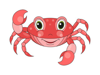 A little cute red crab with green eyes,. Children's illustration. Vector illustration for design and decoration.