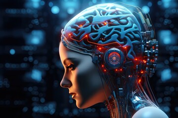 Obraz premium Brain sectional imaging X-ray and CT scan technique, cyborg radiography. Radiation dose, film and tomograms. Hounsfield Units (HU) CT angiography human mind head skull fractal axon ai medtech model.