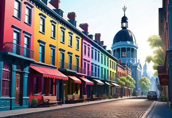 Vector illustration of old streets, beautiful city landmarks of the Victorian era, isolated on a white background, graphic ink drawing,