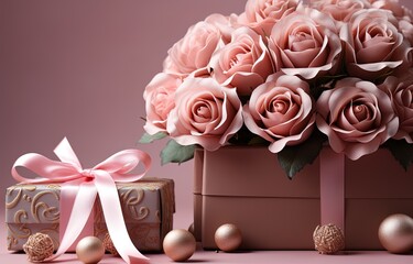Gift box with roses, valentine day gifts. Craeted with Ai