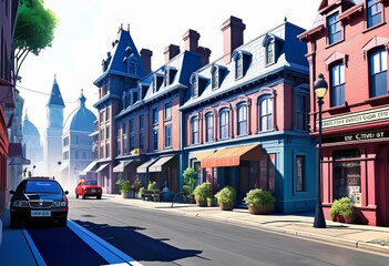 Obraz premium Vector illustration of old streets, beautiful city landmarks of the Victorian era, isolated on a white background, graphic ink drawing,