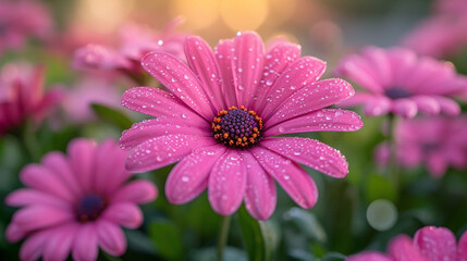 Obraz premium beautiful vibrant macro shots of wet blooming flowers with drops of morning dew professional floral macro photography close up macros wallpapers 16:9 for widescreen