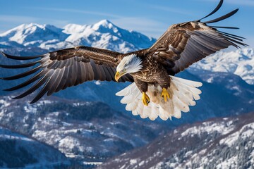 Bald eagle Flying over the Mountain