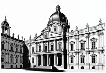 Vector color illustration, beautiful palace, architectural landmark of the 16th-18th century, isolated on a white background, graphic ink drawing.