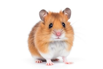 Exotic pet - beautiful isolated hamster on white background. House and toys for mice.