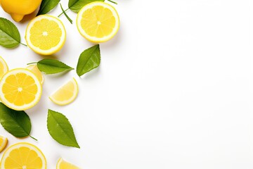 Lemon slices on white background with space for text Top view