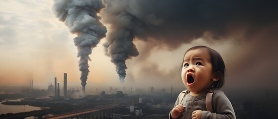 A Child's Gaze Into the Smoke and Mirrors: Beauty and Brutality Dance in a Burning Sky - obrazy, fototapety, plakaty