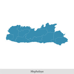 Fototapeta premium map of Meghalaya is a state of India with districts