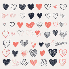 Set of hand drawn love part of an design elements collection featuring flat style elements isolated on	