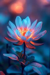 A flower whose petals transition from electric blue to a vibrant orange, defying natural color schemes,