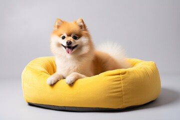Angle view of a small soft bed for yellow cats or dogs
