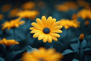 Obraz premium Flowers featuring a patchwork of lemon yellow and charcoal black,