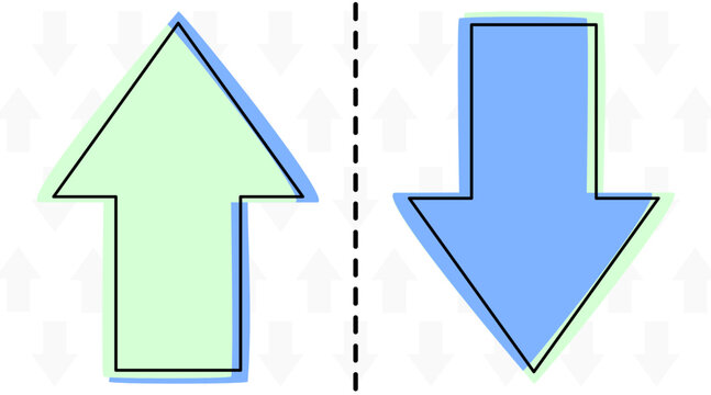 Image divided in two by a dotted line. On one side an arrow pointing up and on the other side an arrow pointing down.