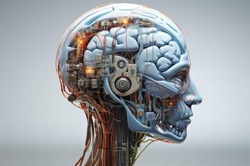 Human Brain region: hippocampus, amygdala, frontal, parietal, temporal, occipital lobes, Broca's and Wernicke's areas, corpus callosum, basal ganglia. 3D brain parts model cyborg ai medtech skull head