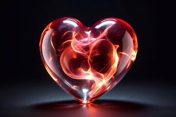 Heart made of fire on dark background 