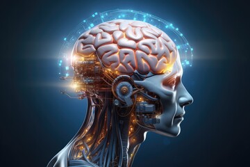 Human Brain region: hippocampus, amygdala, frontal, parietal, temporal, occipital lobes, Broca's and Wernicke's areas, corpus callosum, basal ganglia. 3D brain parts model cyborg ai medtech skull head