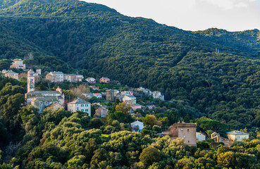 Le village de Pino sur la côte ouest du cap Corse, France