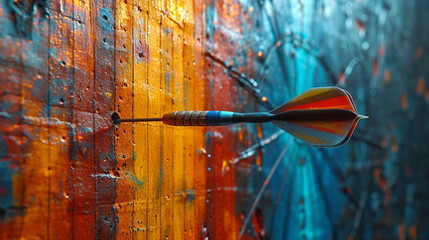 An image of a dart with a shaft that lights up with a spectrum of colors as it flies,