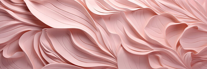 3d tropical leaves background. White, pink geometric floral leaves wall texture, floral background illustration banner.