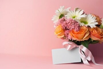 Bouquet of roses and gift box. Valentine Gift