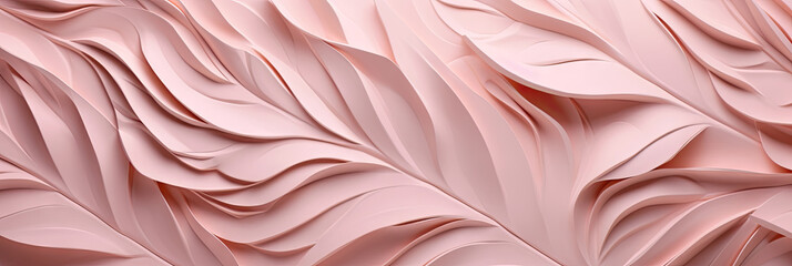 Fototapeta premium 3d tropical leaves background. White, pink geometric floral leaves wall texture, floral background illustration banner.