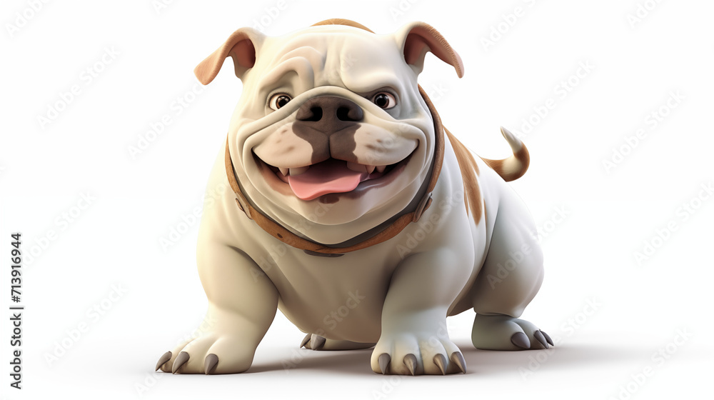 Sticker english bulldog cartoon on white background