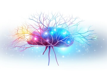 Neural Colorful Brain Nerve Cell Energy Connection, Brain Dots Pattern Neuronal Network, Vibrant Colored motley medical vector human mind energy lightning brain tree neurons communicating illustration