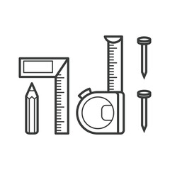 Simple cartoon carpentry and construction tools for home equipment and maintenance outline vector design art