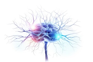 Neuronal network neurons, brain synapses connections to Peripheral Nervous System (PNS). Colorful fractal lightning brain light vivid neurons communicating via neurotransmitter in humans brain network