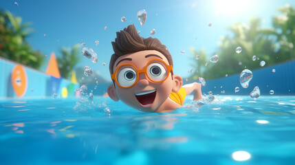 Swimmer is swimming  in the swimming pool cartoon