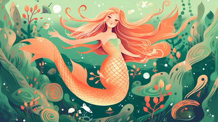 Obraz premium Beautiful Mermaid Design, Perfect for Your Project or Wallpaper, Ai Generative