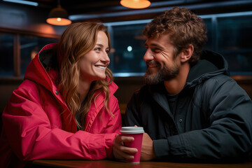 Romantic Date in a Coffee Shop, Creating Memories of Love in the Cozy Ambiance of a Café, where Affection Blooms Over Shared Cups of Coffee Restaurant