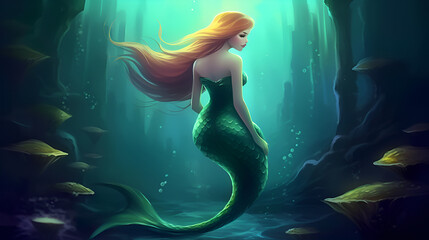 Beautiful Mermaid Design, Perfect for Your Project or Wallpaper, Ai Generative - obrazy, fototapety, plakaty
