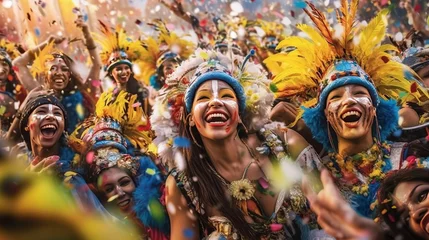 Fotobehang Carnaval Brazilian carnival - Happy people celebrating brazilian carnival, Generative ai