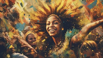 Papier Peint photo Lavable Carnaval Brazilian carnival - Happy people celebrating brazilian carnival, Generative ai