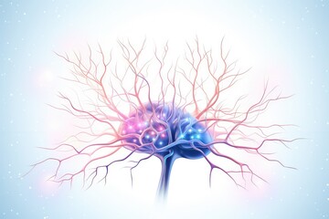 Obraz premium Neuronal network neurons, brain synapses connections to Peripheral Nervous System (PNS). Brain hemispheres, frontal, temporal, parietal, and occipital lobes. Broca's and Wernicke's areas, motor cortex