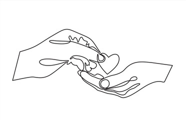 hand drawn doodle hand giving and receiving love illustration in continuous line art style