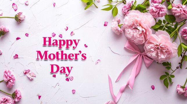 Mother's Day card in pink and white colors, floral motifs, as a gift